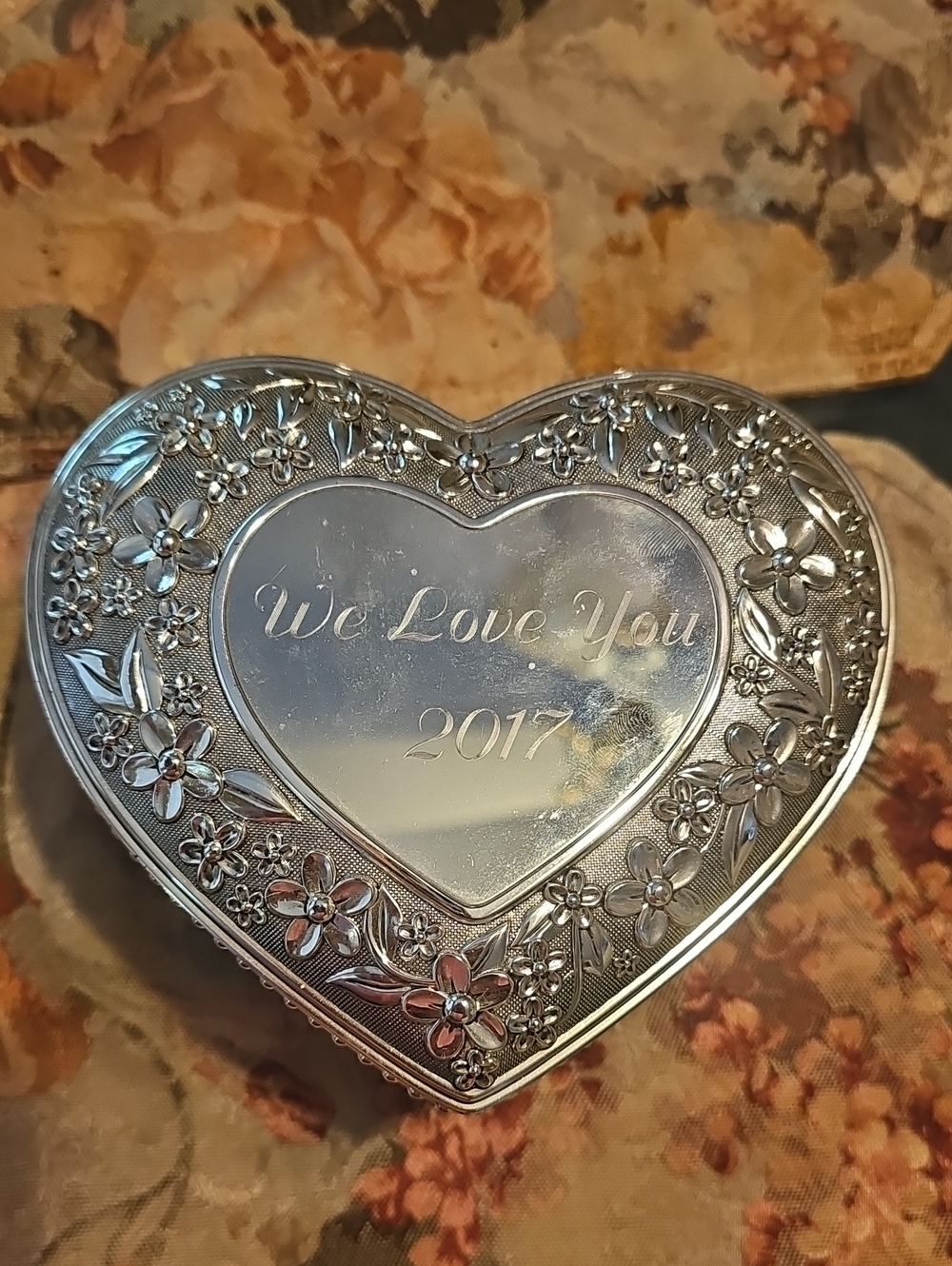 Silver Heart Trinket Box Engraved "We Love You 2017"